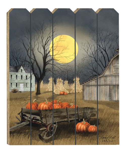 Harvest Moon Pumpkins Unframed Picket Fence Wall Art