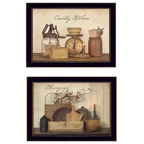 Homeroots Home Decor Set Of Two Country Kitchen Blessings Black Framed Print Wall Art, Black, 14 x 18 Inches