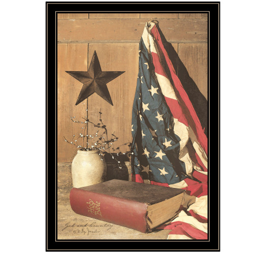 Homeroots Home Decor God And Country 8 Black Framed Print Wall Art, Black, Framed