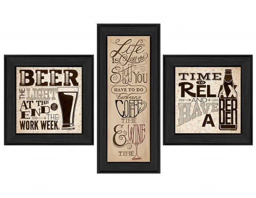 Set Of Three Beer Time Black Framed Print Wall Art