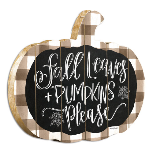 15" X 17" Brown And White Fall Leaves and Pumpkins Please Hanging Dimensional Sculpture