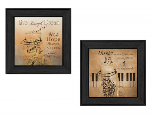 Homeroots Home Decor Set Of Two Music 3 Black Framed Print Wall Art, Black, Set of Two