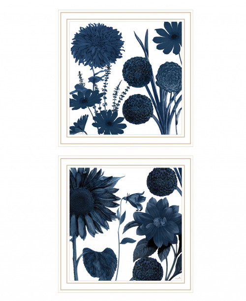Homeroots Home Decor Set Of Two Sunflower Blues 2 White Framed Print Wall Art, White, Set of 2