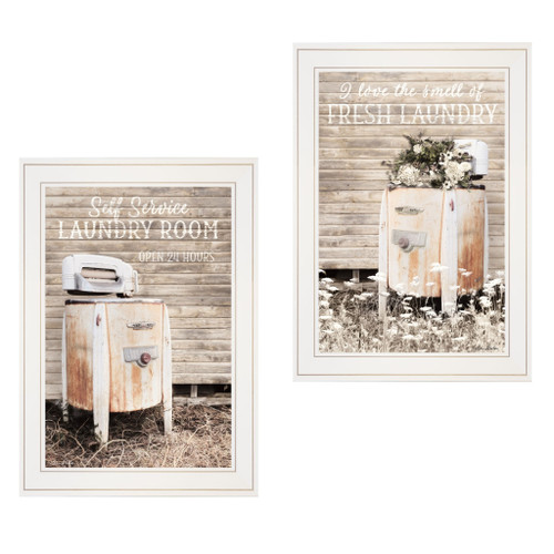 Homeroots Home Decor Set Of Two Laundry Room 1 White Framed Print Wall Art, White, Set of Two