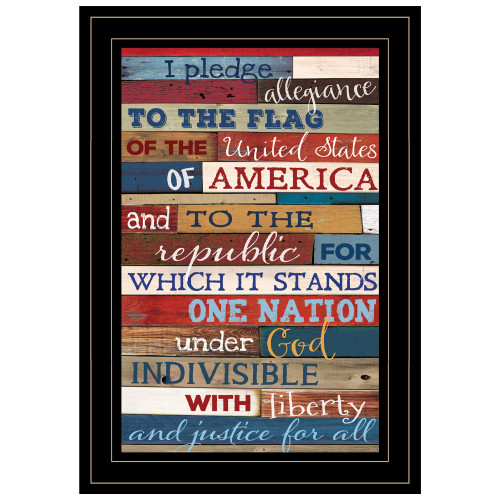 Homeroots Home Decor Red White and Blue Pledge Of Allegiance Black Framed Print Wall Art, Black, 15 Inch Height