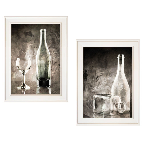 Homeroots Home Decor Set Of Two Moody Gray Glassware Still Life 1 White Framed Print Wall Art, White, Framed