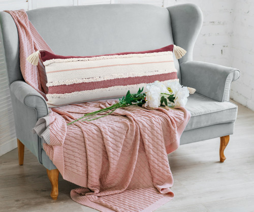 Homeroots Home Decor 14 X 36 Inches Red and Off-White 100% Cotton Striped Zippered Pillow