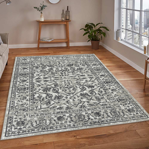 8' X 10' Ivory Gray And Dark Gray Floral Area Rug