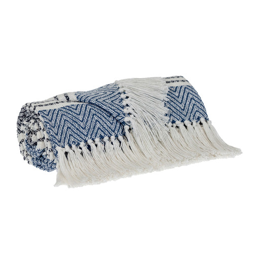 Blue Woven Cotton Striped Throw Blanket Home Accent