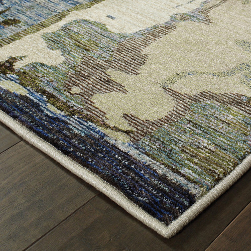 Homeroots Home Decor 2' x 10' Abstract Runner Rug, Blue and Grey, Power Loom Stain Resistant