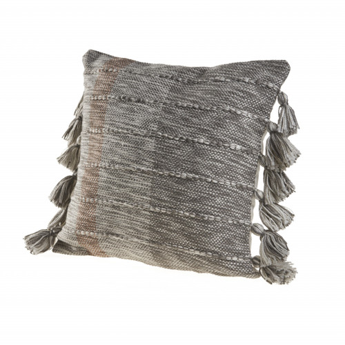 Homeroots Home Decor 20 X 20 Inches Gray and Light Red Polyester Striped Zippered Pillow