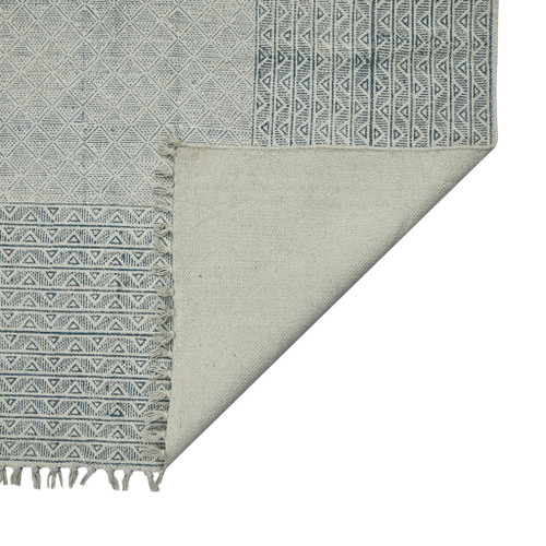 5' X 8' Gray And Blue Geometric Flatweave Handmade Distressed Area Rug With Fringe