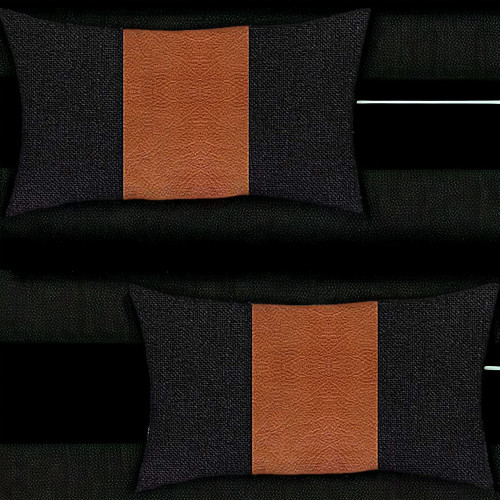Set of Two 12" X 20" Black and Brown Color Block Fabric and Faux Leather Lumbar Throw Pillows