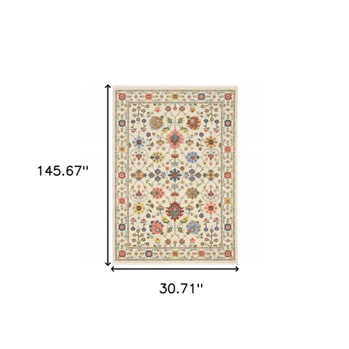 12' Orange And Ivory Genuine Wool Oriental Runner Rug With Fringe