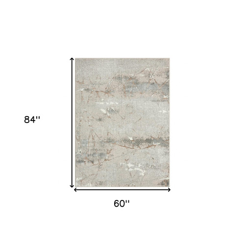 5' X 7' Beige Gray And Brown Abstract Stain Resistant Area Rug