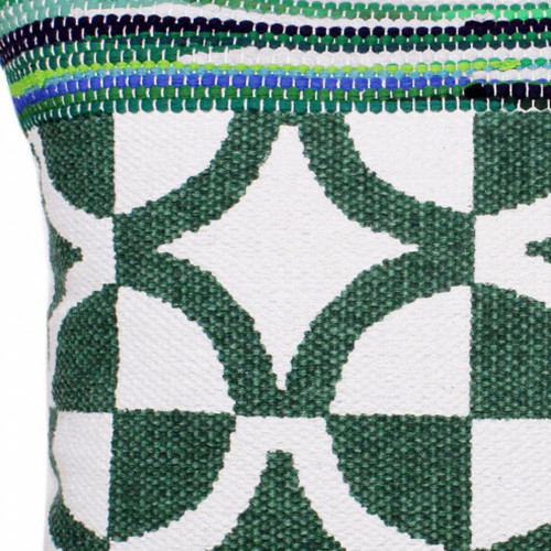 Homeroots Home Decor 20 X 20 Inches Green, White, and Blue Color 100% Cotton Geometric Zippered Pillow