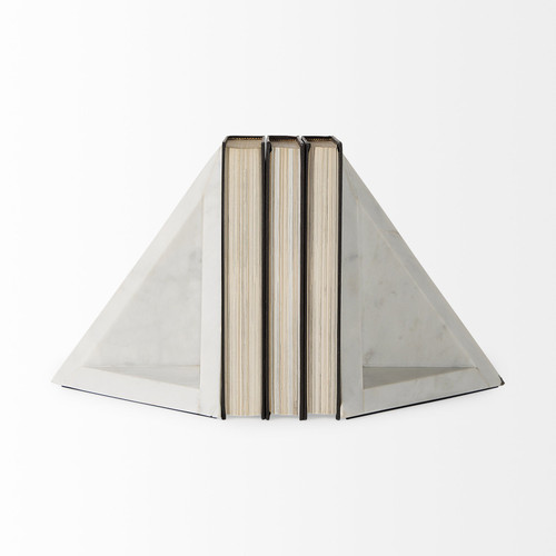 Set of Two White Marble Triangle Decorative Bookends