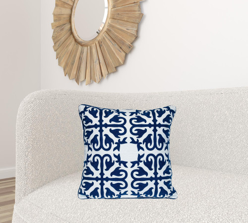 Homeroots Home Decor 18 X 18 Inches Geometric Zippered Pillow, Blue, 100% Cotton