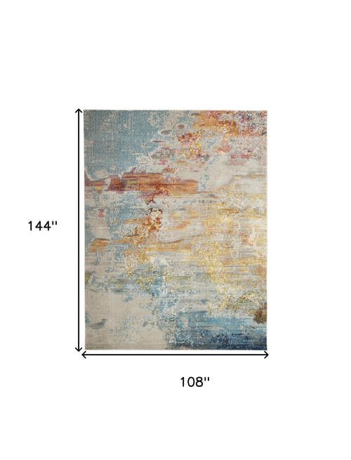 9' X 12' Blue and Gray Abstract Power Loom Area Rug