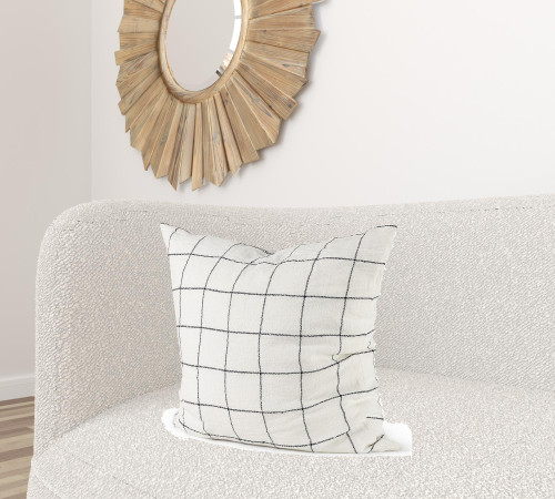 Homeroots Home Decor White And Black Grid Square Accent Pillow Cover, White and Black, 22 Inch