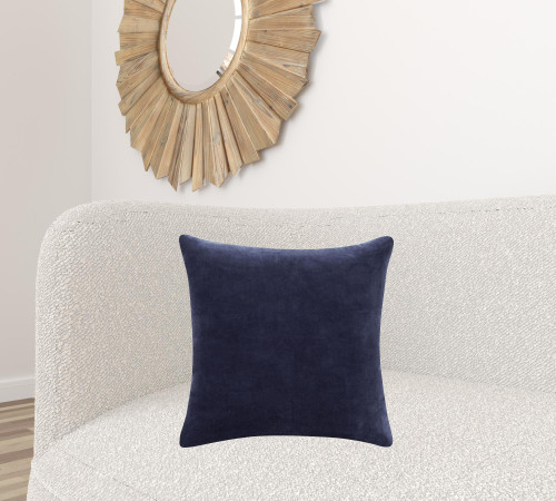 Homeroots Home Decor 20 X 20 Inches Dark Blue 100% Cotton Zippered Pillow