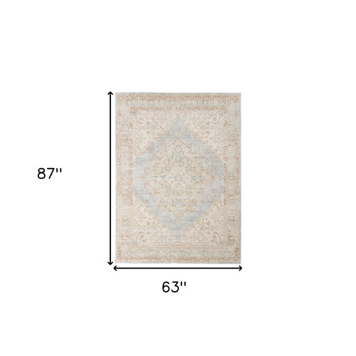 Homeroots Home Decor 5' x 7' Blue and Gray Medallion Power Loom Area Rug
