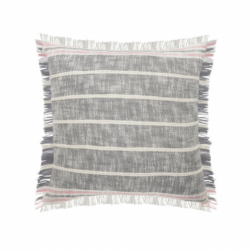 Homeroots Home Decor 20 X 20 Inches Gray White and Pink 100% Cotton Striped Zippered Pillow