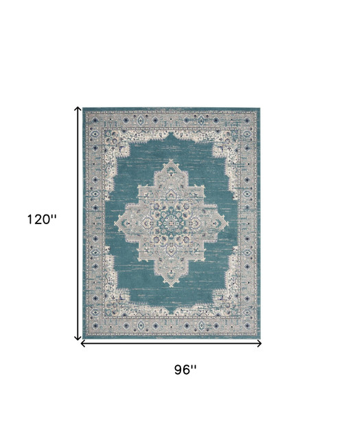 Homeroots Home Decor 8' X 10' Aqua Floral Power Loom Distressed Area Rug
