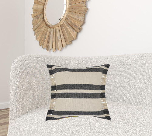 Homeroots Home Decor 20 X 20 Inches Gray and White 100% Cotton Striped Zippered Pillow