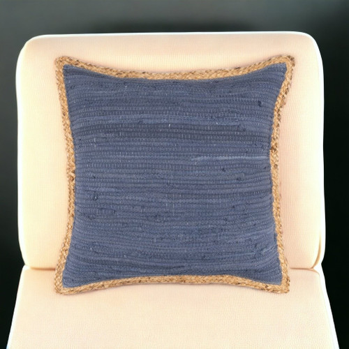 Homeroots Home Decor 20 X 20 Inches Blue and Beige Cotton Blend Zippered Pillow