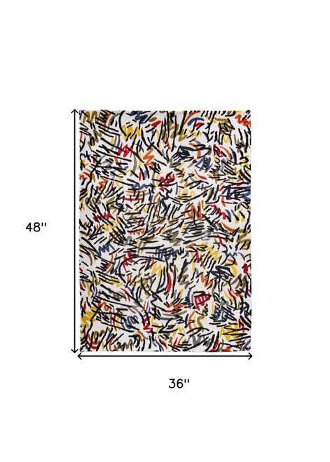 3' X 5' White Abstract Non Skid Area Rug