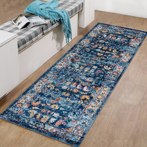 6' Ivory And Orange Oriental Runner Rug