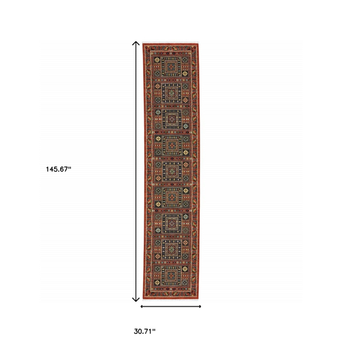 12' Blue And Red Genuine Wool Oriental Runner Rug With Fringe