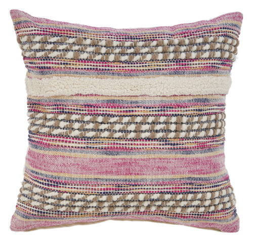 Homeroots Home Decor 18 Inch Pink and Ivory Striped Cotton Blend Zippered Pillow