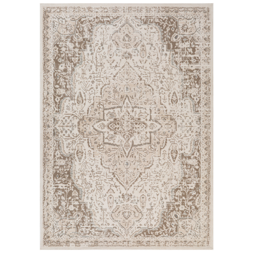8' Cream And Brown Medallion Round Rug