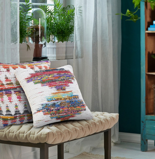 Homeroots Home Decor 20 X 20 Inches in White Red Green Blue Yellow and Orange 100% Cotton Geometric Zippered Pillow