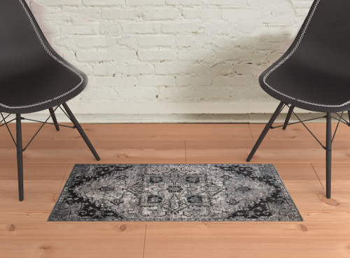 2' X 3' Black And Gray Medallion Area Rug