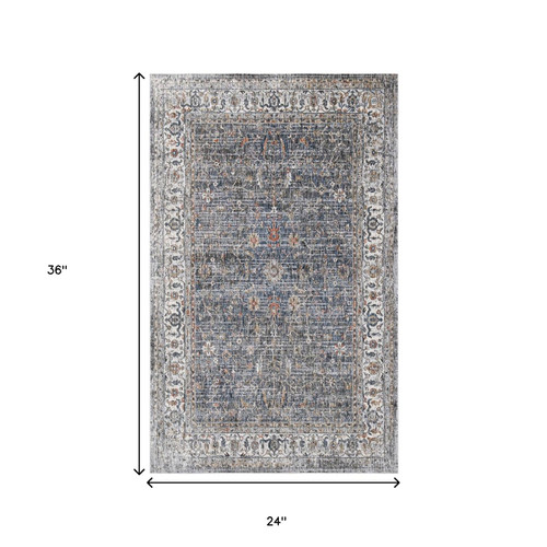 2' X 3' Ivory Charcoal And Brick Red Oriental Area Rug