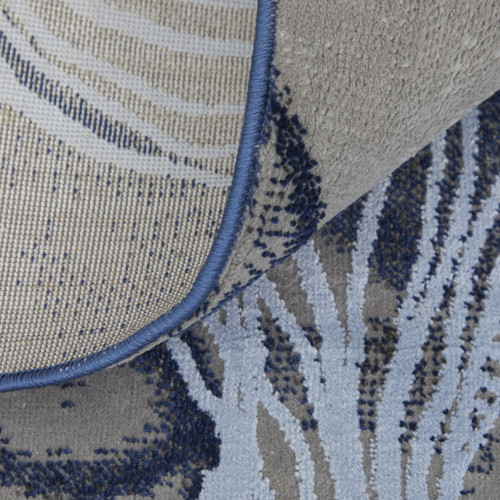 8' Blue Gray And Ivory Abstract Power Loom Runner Rug
