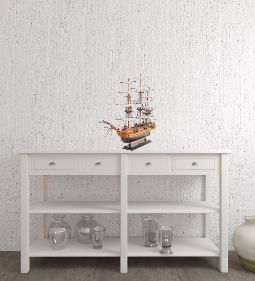 Homeroots Home Decor 20" Wood Brown 1797 USS Constitution Hand Painted Decorative Boat