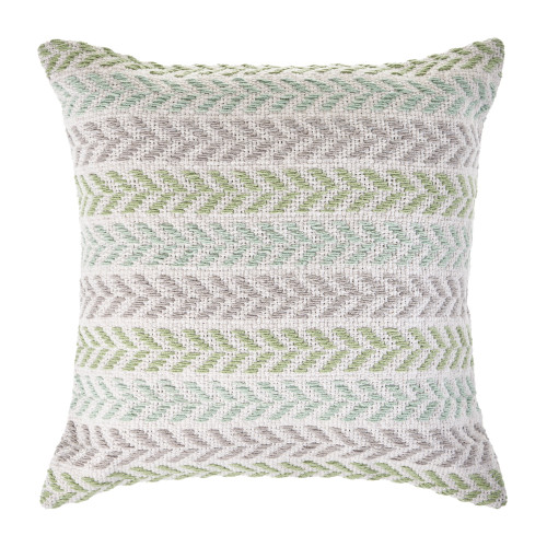 Homeroots Home Decor Set of Four 18 X 18 Inches Green Beach Chevron Cotton Zippered Pillows
