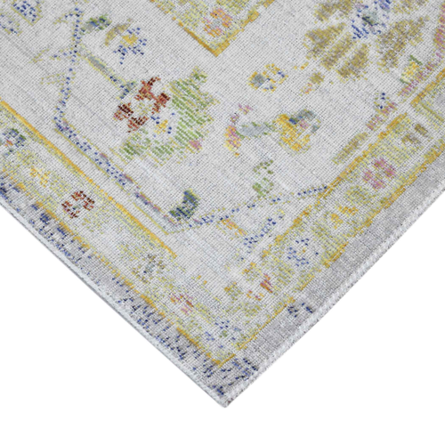 8' Ivory Blue And Green Floral Runner Rug