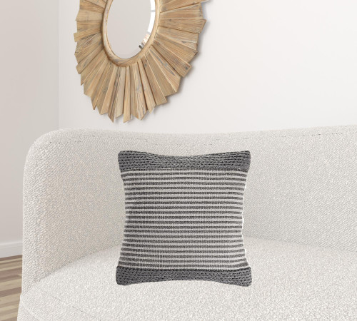 Homeroots Home Decor 20 X 20 Inches Gray and Ivory 100% Cotton Striped Zippered Pillow