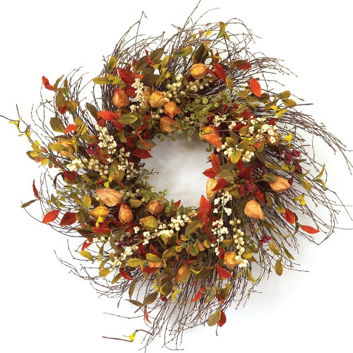 20" Green Brown  And White Fall Mixed Assortment Artificial Wreath