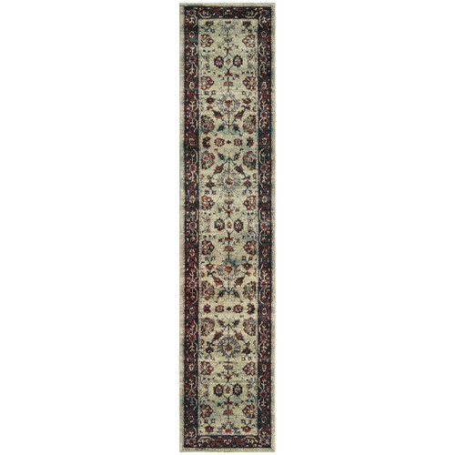 Homeroots Home Decor 2' x 10' Oriental Power Loom Stain Resistant Runner Rug, Stone and Red