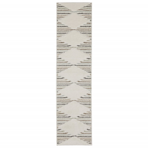 2' X 8' Brown And Ivory Geometric Power Loom Runner Rug Polypropylene