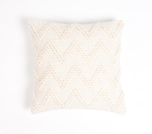 Homeroots Home Decor 18 X 18 Inches Off White Chevron Cotton Blend Pillow Cover with Texture