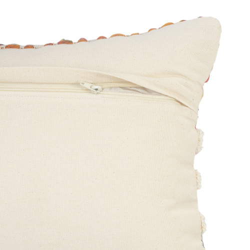 Homeroots Home Decor 14 X 36 Inches Off-White Red Blue Orange and Green 100% Cotton Striped Zippered Pillow