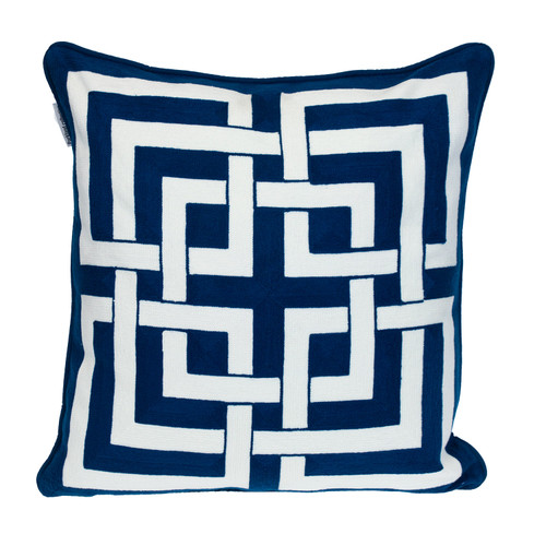 Homeroots Home Decor 18 X 18 Inches Blue 100% Cotton Interlocking Zippered Pillow