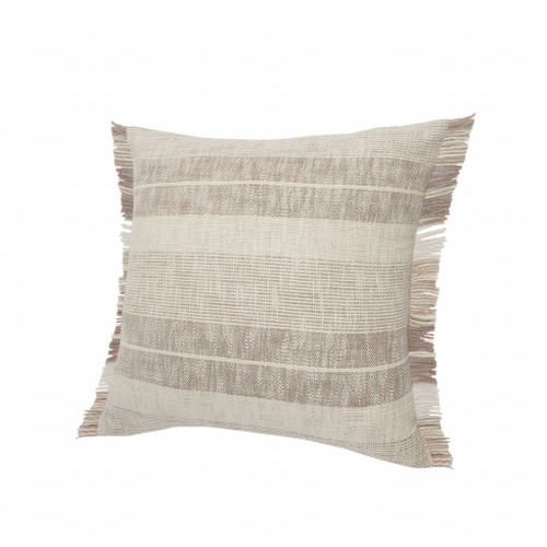 Homeroots Home Decor 20 X 20 Inches Cream Tan and Beige 100% Cotton Striped Zippered Pillow